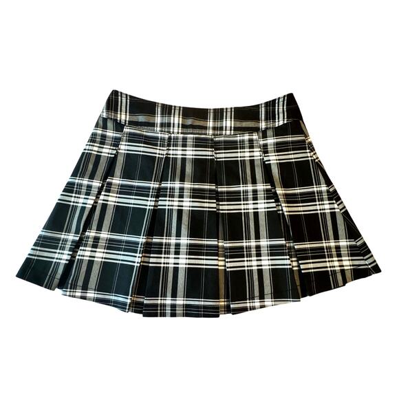Punk Black & White Plaid Pleated Mini Skirt - Size M Y2K Grunge Schoolgirl Skate - Picture 2 of 3